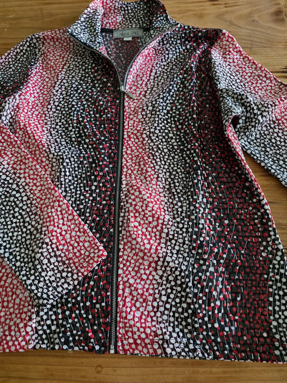Zip-Front Patterned Blazer Jacket — Red, Black & White